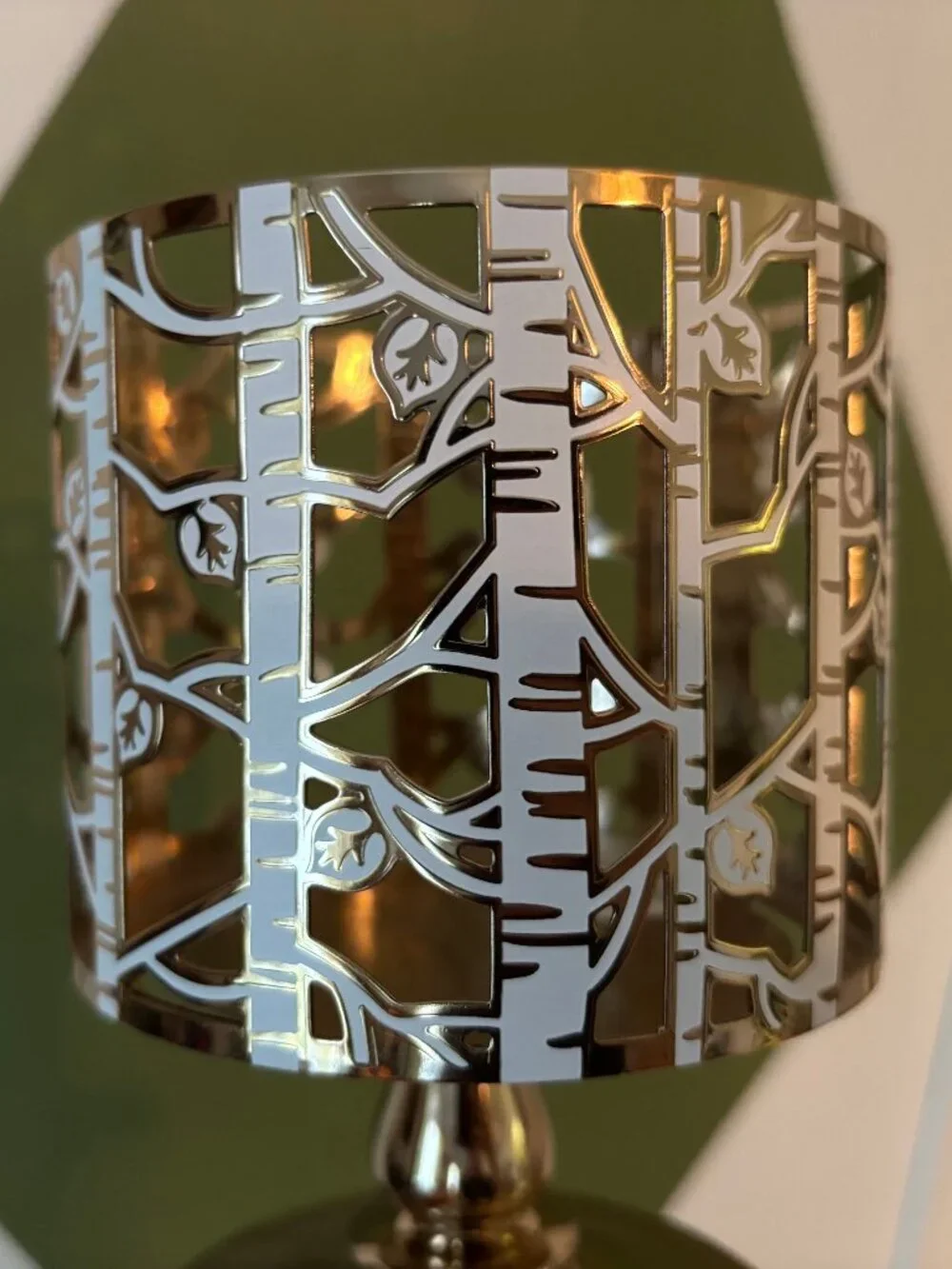 NWT! Bath & Body Works White/Gold Birch Leaves Candle Holder